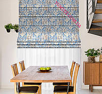 Римская штора ткань Испания классические синие и серые узоры на пятнисто-белом 400258v1 с доставкой