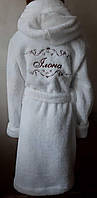 Дитячий халат з білої махри велсофт травка з вишивкою (ХЛ-16) Бедрик