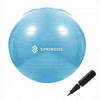 Фитбол с насосом Springos 55 см Anti-Burst голубой для фитнеса и тренировок (FB0006)