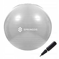 Фитбол с насосом Springos 75 см Anti-Burst серый для фитнеса и тренировок (FB0008)