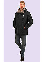 Молодёжная зимняя куртка с меховым воротником синяя и чёрная батал   48 и 50 размер