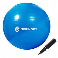 Фитбол с насосом Springos 85 см Anti-Burst синий для фитнеса и тренировок (FB0009)