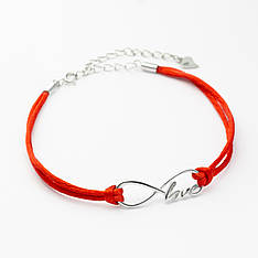 Браслет червона нитка з нескінченністю срібної