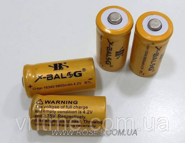 Аккумуляторная батарейка X-BALOG - Li-Ion 16340 (CR123A) 4,2V 5800mAh - фото 1 - id-p602744188