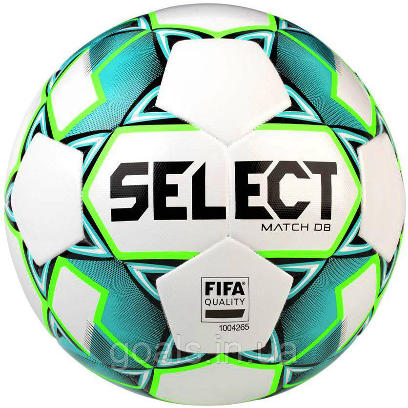 М'яч футбольний SELECT Match DB FIFA (748), білий/зелений р. 5