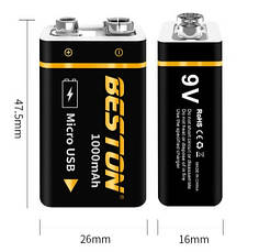 Акумулятор USB 9v Beston крона 1000mAh, фото 5