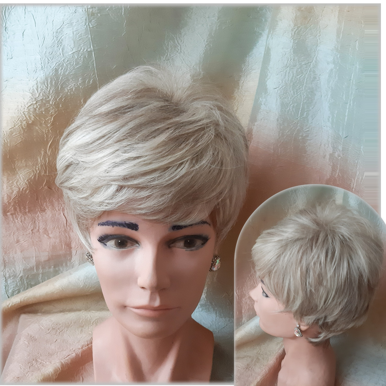 Коротка перука з термоволокна платіновий мікс омбре CXD805G-R6/24BT613, фото 1