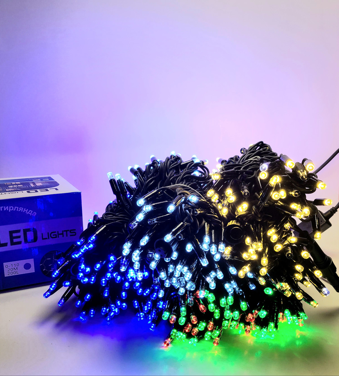 Вулична гірлянда Нитка Білий провід 200л 20м Теплий білий, фото 1