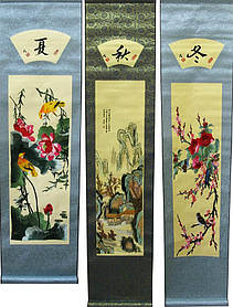 Панно з вишивкою "Птахи і квіти" (138х30 см)