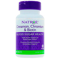 Екстракт кориці, хроміум і біотин (зниження цукру) Natrol Cinnamon, Chromium & Biotin — 60 таб