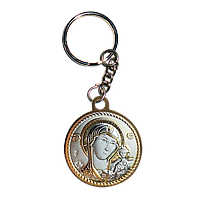 Брелок икона серебряная Богородица Казанская с позолотой круглый
