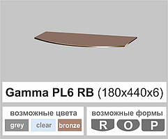 Поличка скло настінна навісна універсальна радіусна Commus PL6 RB (180х440х6мм)