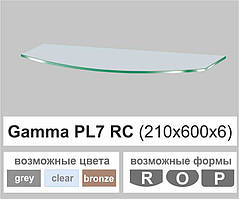 Скляна полиця настінна навісна універсальна радіусна Commus PL7 RC (210х600х6мм)