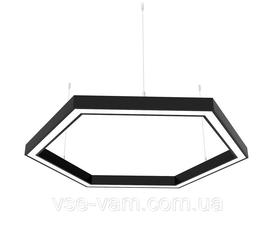 Лінійний світлодіодний світильник X-LED 120 Вт шестикутник, чорний (6 х 430 мм), фото 1