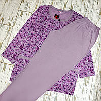 Великий розмір 58. Фіолетовий жіночий костюм для дому, бавовняна піжама кофта та штани, преміум'якість