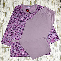 Большие размеры 58. Фиолетовая женская пижама, 100% хлопок, одежда для дома и сна, батал