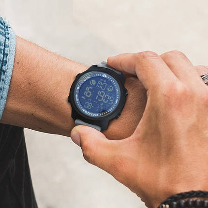 Чоловічий наручний смарт-годинник круглий водостійкий 5 атм гарантія 12 місяців North Edge Laker Black 5BAR, фото 1