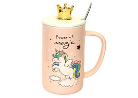 Чашка керамічна Єдиноріг з кришкою та ложкою ООПТ