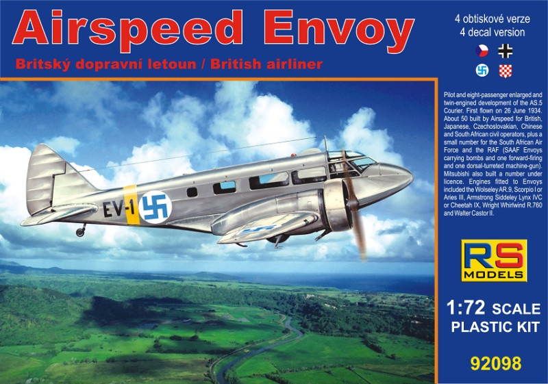 Пластикова модель 1/72 RS models 92098 Британський літак Airspeed Envoy, Castor engine