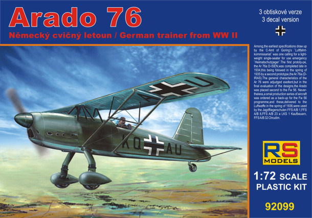Пластикова модель 1/72 RS models 92099 Німецький винищувач Arado-76 in A/B