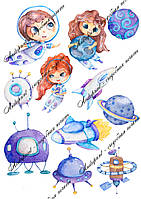 Съедобная картинка "Принцесса космос" сахарная и вафельная картинка а4