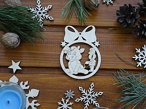 Дерев'яна ялинкова іграшка Бичок 2021 з Бантиком No44