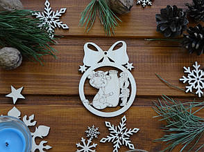 Дерев'яна ялинкова іграшка Бичок 2021 з Бантиком No46