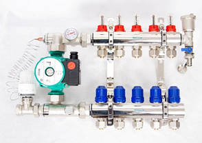 Колектор для теплої підлоги GROSS у зборі з насосом на 3 виходи, фото 1