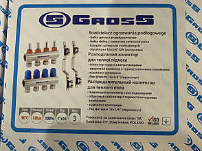 Колектор для теплої підлоги GROSS у зборі з насосом на 3 виходи, фото 4