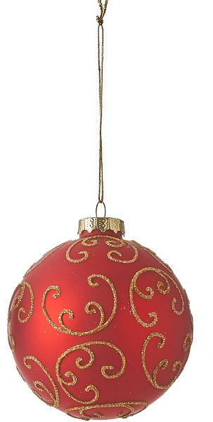 Ялинкова скляна кулька "Орнамент", 8 см., "House of Seasons", колір червоний