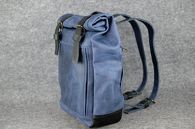 Шкіряний чоловічий рюкзак "Hankle H7" натуральна Вінтажна шкіра, колір Синій + Чорний