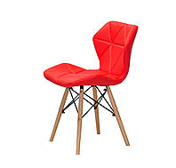 Красный стул на деревянных ножках с черной крестовиной в эко коже Greg