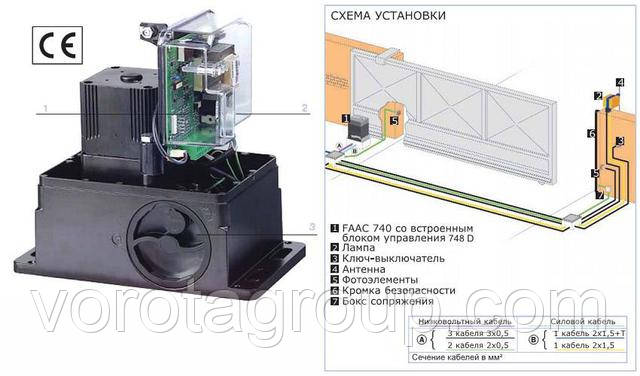  Faac 740 (комплект) для воріт до 500 кг - схема підключення Ворота-Груп