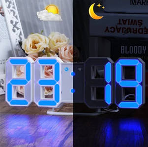 Електронні настільні LED годинник з будильником і термометром LY-1089 White (синя підсвітка)