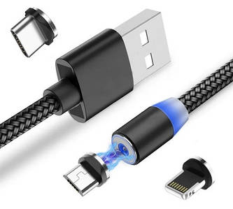Магнітний кабель для зарядки Magnetic Cable M3 круглий 3 в 1 (micro USB | Lightning | USB type C)