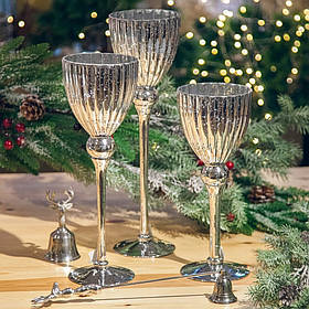 Набір скляних підсвічників з 3х шт (колір -срібло)