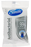 Серветки вологі "Smile" (15шт) Antebacterial зі спиртом №1953(52)