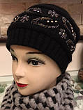 Зимова жіноча шапка в'язана, розмір 55-57, вовняна, колір сірий, фото 2