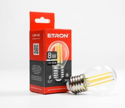 Лампа "Etron Filament Power" прозоре скло LED 1-EFP-142  G45 8Вт 4200K Е27(10)