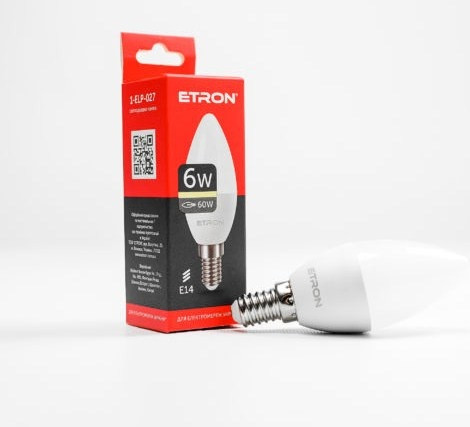 Лампа "Etron Light Power" LED 1-ELP-027 C37 6Вт. 3000K E14(10)