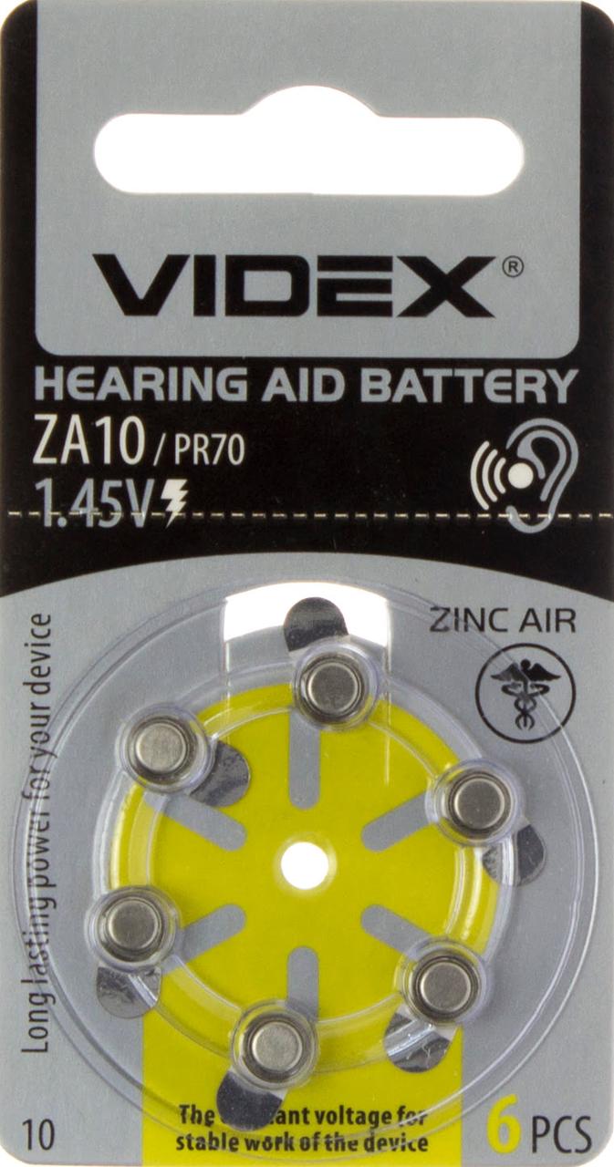 Батарейка Videx ZA10/PR70 6bl для слух. апарату(6)(60), фото 1