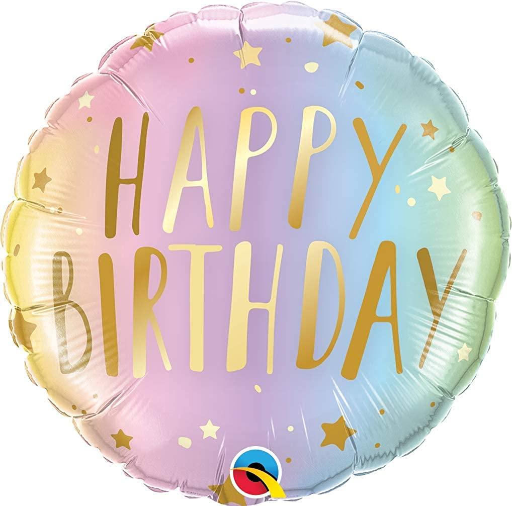 Q 18" Birthday Pastel Ombre & Stars Foil Balloon. Куля фольгована З Днем народження, Пастель омбре. В УП
