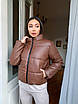Модна жіноча коричнева куртка з екошкіри, фото 2