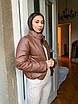 Модна жіноча коричнева куртка з екошкіри, фото 5