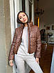 Модна жіноча коричнева куртка з екошкіри, фото 4