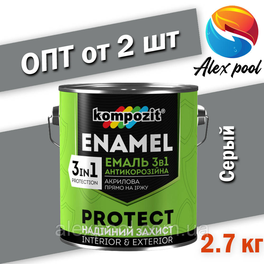 Kompozit 3 в 1 PROTECT Сіра, 2,7 кг - Емаль антикорозійна, фото 1