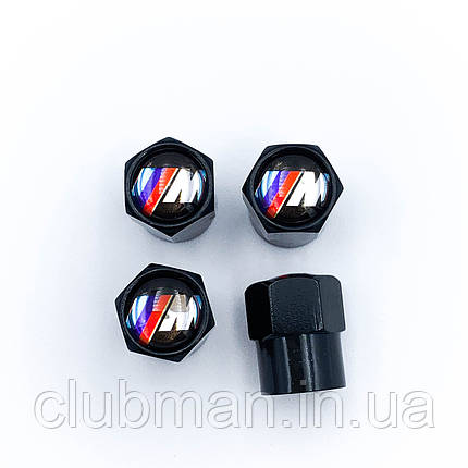 Захисні ковпачки на ніпеля BMW (БМВ) M-style 4 шт Великий Лого Чорні, фото 1