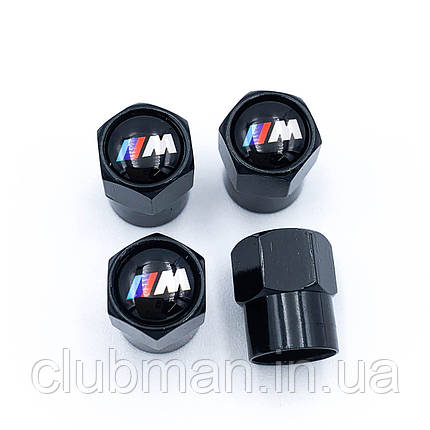 Захисні ковпачки на ніпеля BMW (БМВ) M-style 4 шт Маленький лого Чорні, фото 1
