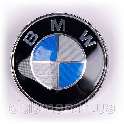 Емблема BMW (БМВ) 82 мм значок для E39 E53 E60 E46 E36 E34 E90 E65 E66 E70 карбон синій, фото 3
