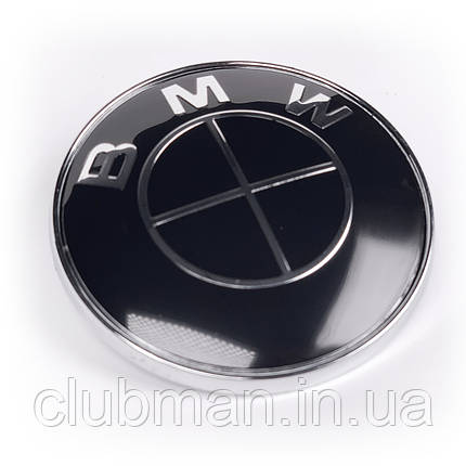 Емблема BMW БМВ 74 мм (чорна) значок бмв E82 E90 E46 E93 E85 Значок капот, багажник, фото 1